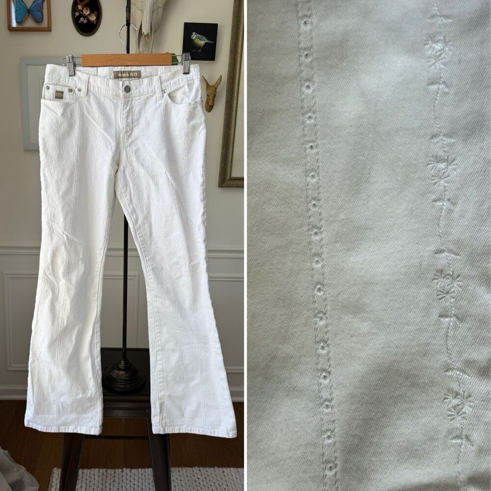 Vintage 90s Bongo Low Rise White Embroidered Flare Jeans 10 11